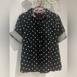 Talbots Black and White Polka Dot Blouse A029